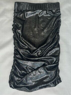 Mikuta Glitter Skirt Gunmetal Silver Metallic Ruching Mini